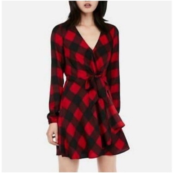 Express long sleeve plaid holiday mini dress size XXS - Picture 1 of 9